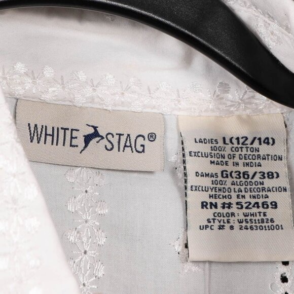 White Stag Eyelet Button Up Shirt L 12 14 Womens VTG NEW White Cotton Collared - Picture 4 of 6
